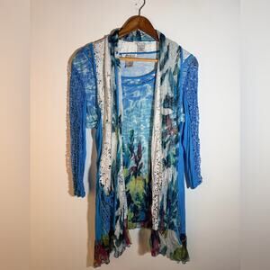 Elysee 26 Blue Tie-Dye/White Lace Set